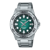 Casio  Men's  Divers Style 100 m Water Resist Green Dial With Stainless Steel Band, MTD-140D-3AVDF
